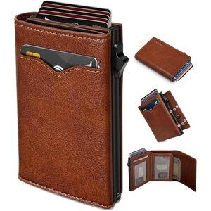 Men's Wallet with Cash Pocket 2 ID Window 9-13 Cards Metal Case Smart Slim